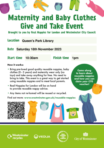 Westminster Reusable Nappy, Baby Clothes and Maternity Wear Give and Take @ Queen's Park Library